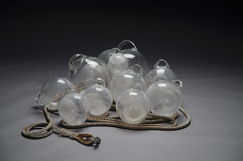 What’s Left Behind, blown glass, salt water, and rope.