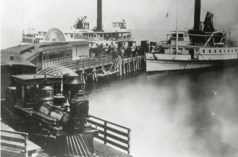 Now we have buses, but in the late 1800s, we had a train: The Active leaves Oak Bluffs harbor, headed toward Edgartown.