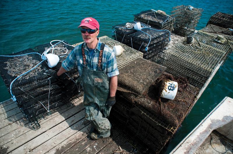 Scott Castro runs an oyster-growing operation in Katama Bay.
