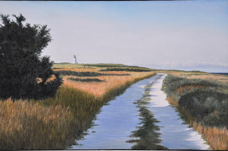 Kib Bramhall, Road to Cape Pogue, oil on linen, 13 x 21 inches, 1982.