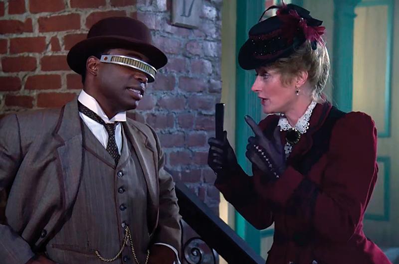 Diana Muldaur on Star Trek: The Next Generation with LeVar Burton.