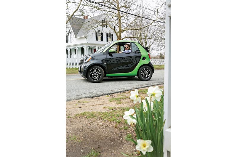 Skip Finley in his eco-conscious 2017 Smart ForTwo.