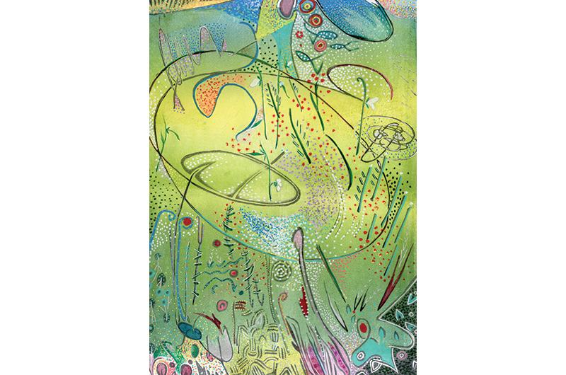 Big Wind in the Garden, Again, mixed media monoprint.