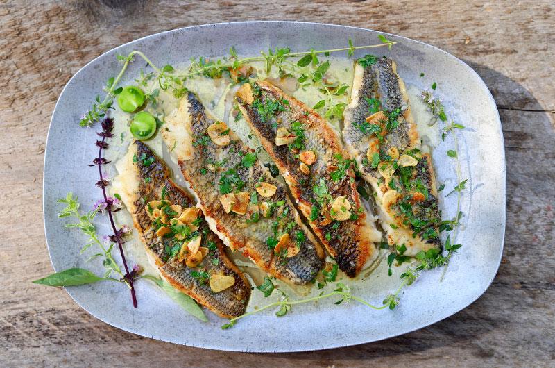 Martha S Vineyard Magazine Black Sea Bass With Fresh Garlic Lemon Butter   Smapblackbassgarlic6 