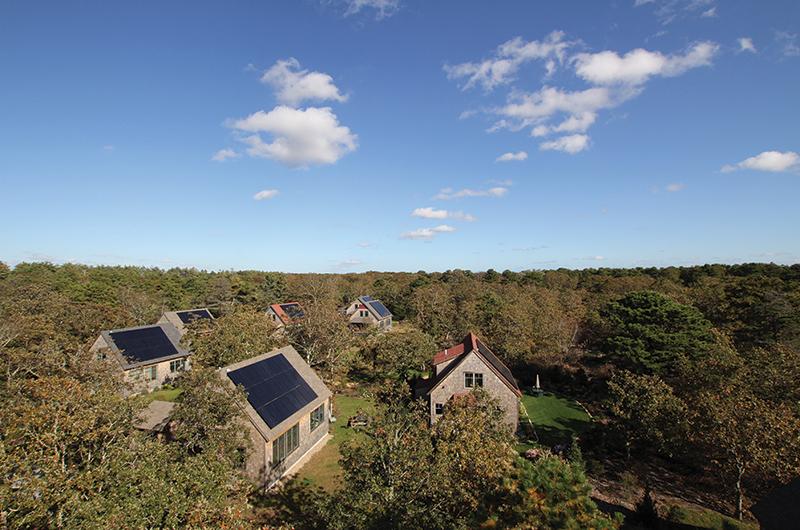 Completed in 2010, Eliakim’s Way in West Tisbury features eight net-zero-energy-possible affordable homes designed and built by South Mountain.