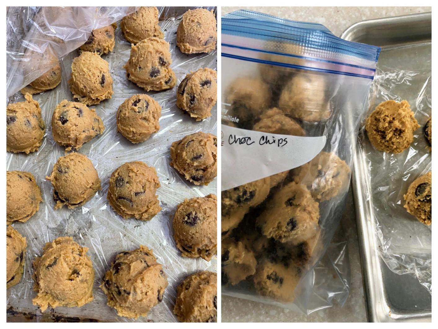 Full tray of brown butter chocolate chip cookie dough ready for the freezer  🥹 These are my favorite for a reason - you'll never find me…