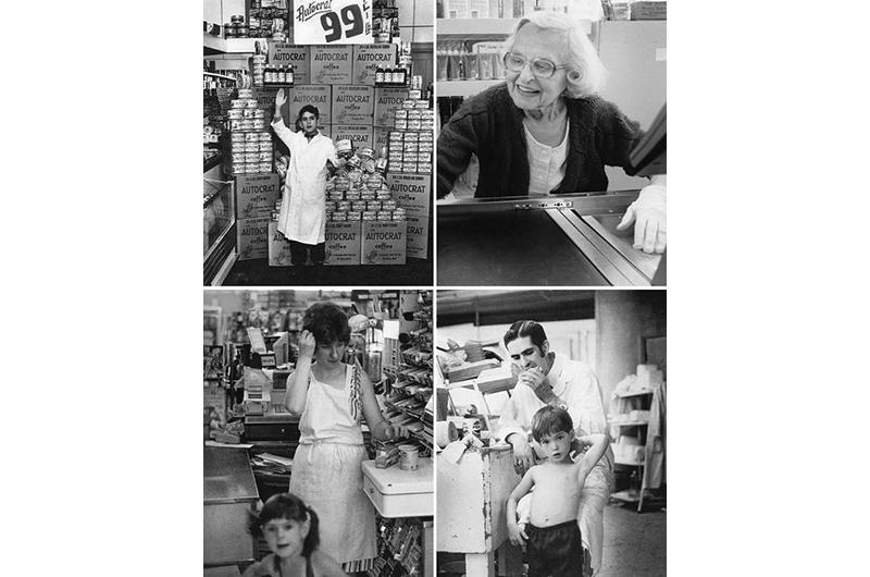 Clockwise from top left: A photo of Bob, age eight in 1955, hangs in the store’s office; Helen, working the register in 1996, was often seen in her trademark gloves; Eddie and Jen grew up alongside their parents, Bob and Donna, in the store, circa late 1970s.
