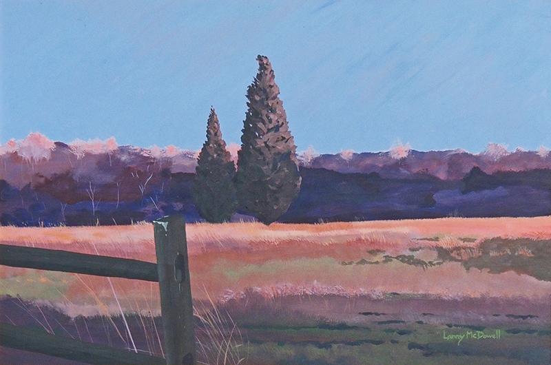 Twilight Cedars, acrylic on canvas, 24 x 36 inches.