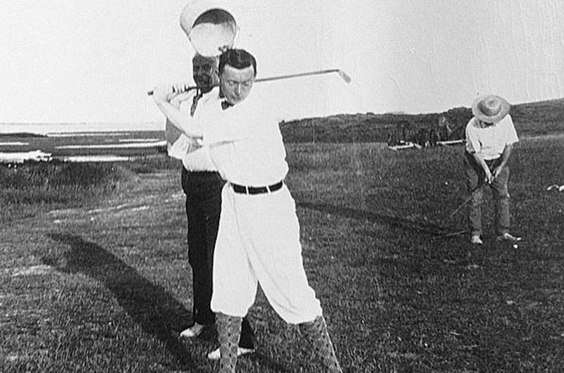 Denny Thompson (foreground), family friend “Uncle Jack” (left), and RACL founder Frank Marshall, circa 1912.