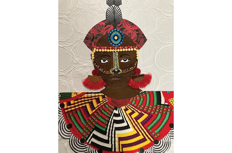 Celebrating Massai, digital collage and mixed media, 18 x 24 inches.