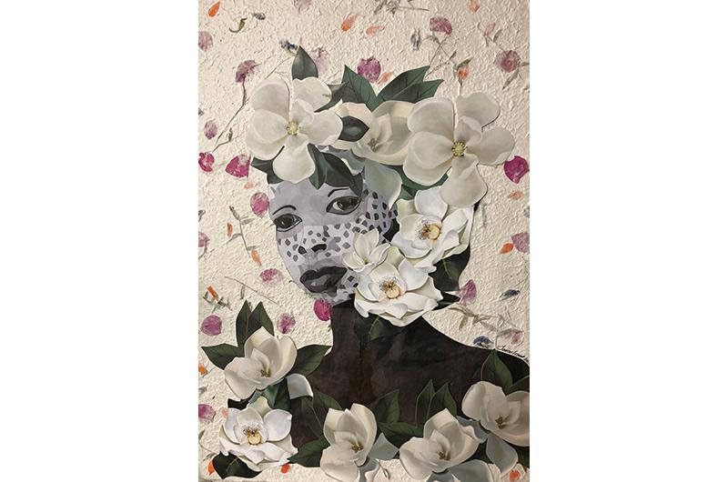 Magnolia, digital collage and mixed media, 20 x 24 inches.