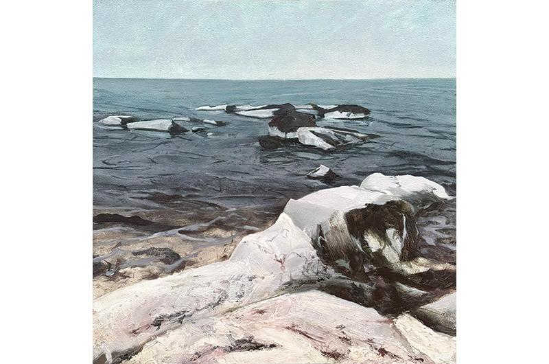 Rocks with Snow, oil on panel, 24 x 24 inches, 2019.