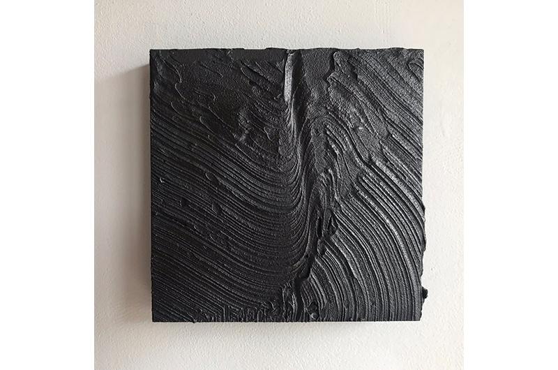 Shadow of the Mountain, acrylic polymer, resin, and graphite on panel, 6 x 6 inches, 2020.