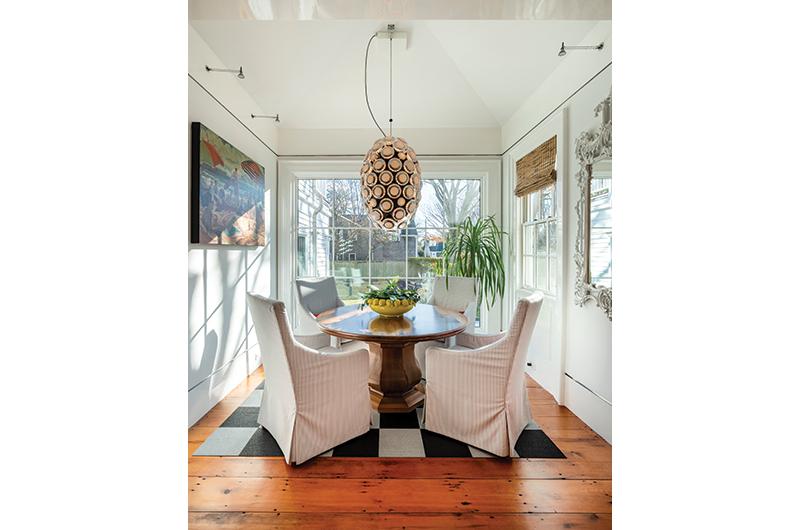 Bold light fixtures were added inside for a modern look.
